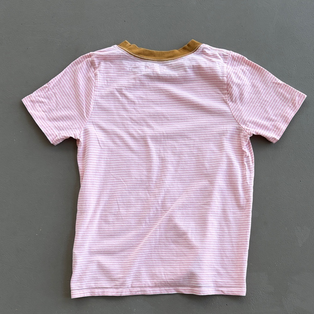 Madewell Pink Striped Tee with Brown Collar Size Small 100% Cotton - Picture 6 of 6